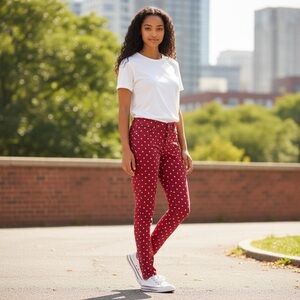 Just Fab Red Polka Dot Skinny Pants Size 28”